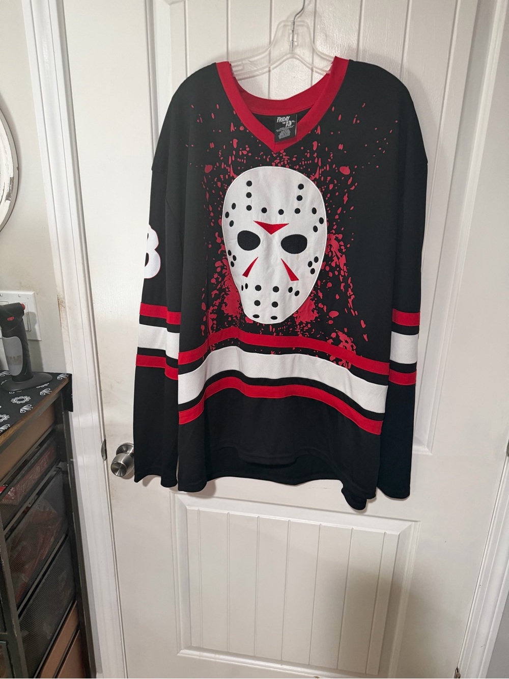 Friday the 13th Hockey Mask Graphic Pullover Jersey - Black/Red/White